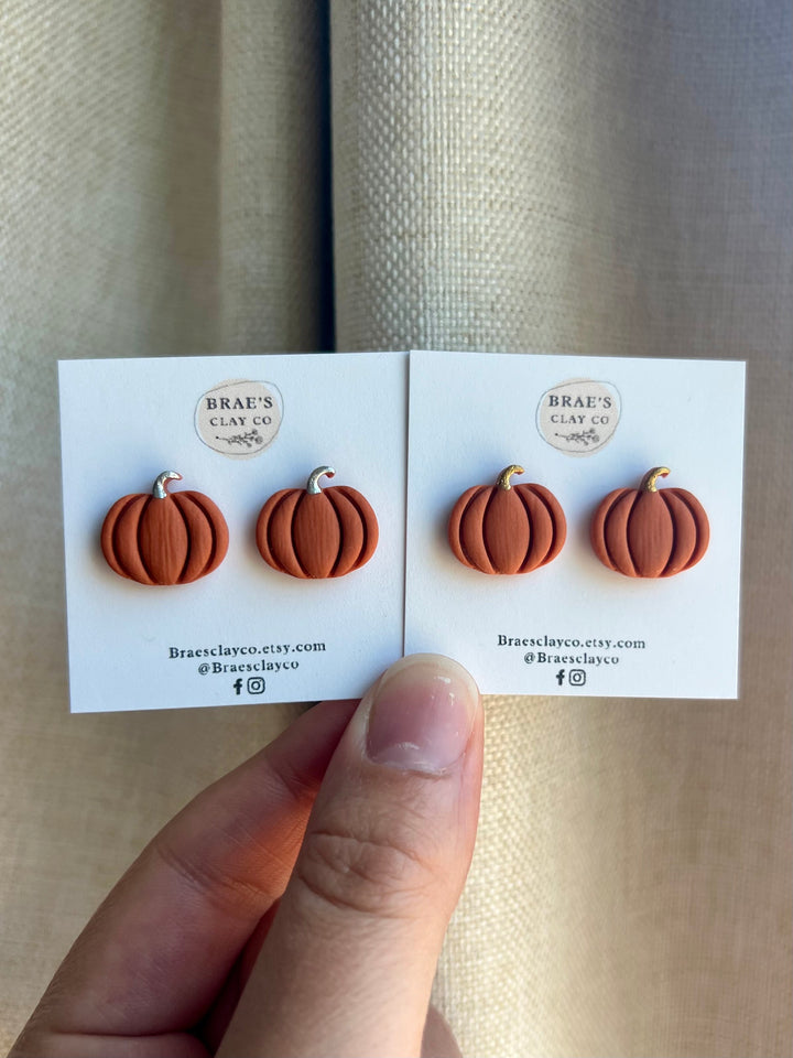 Brae's Clay Co.- Orange Pumpkin Studs