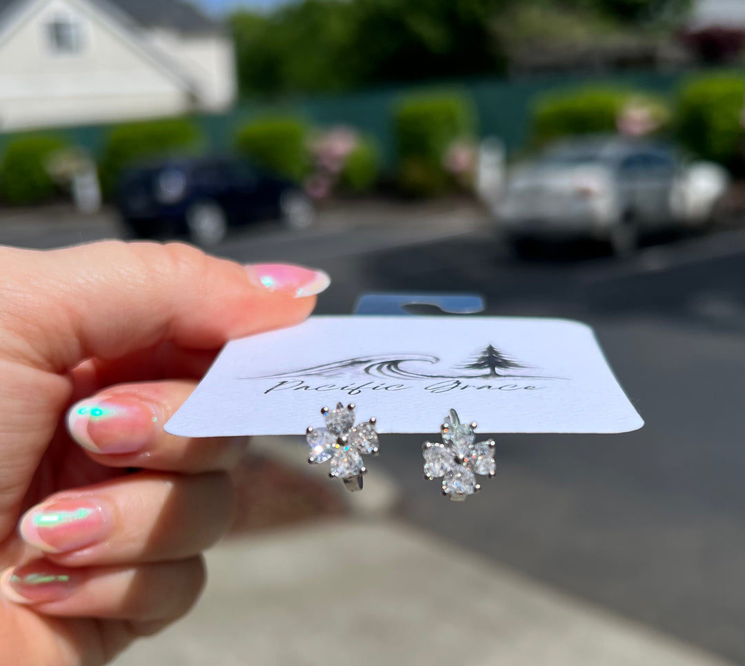 White Gold Dipped Rhinestone Hoops - Pine &amp; Moss