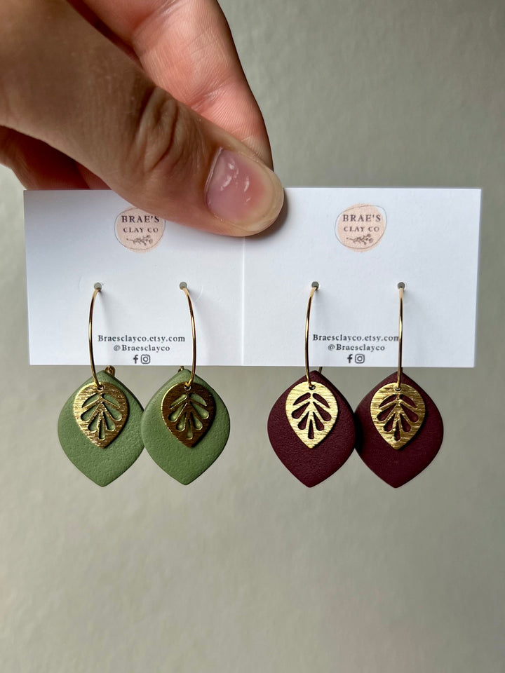 Brae's Clay Co.- Dangle Earrings with Leaf Charm