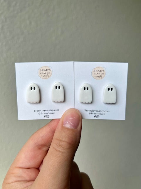 Brae's Clay Co.- Ghost Stud Earrings with Scalloped Bottom- Two Styles