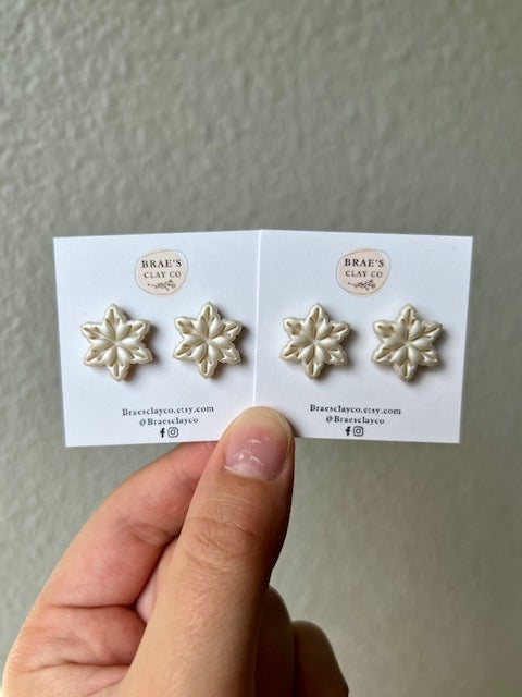 Brae's Clay Co. Snowflake Stud Earrings- Two Styles