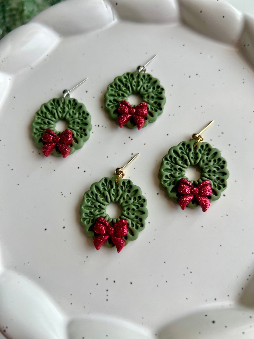 Brae's Clay Co. Green Wreath Earrings- Two Styles