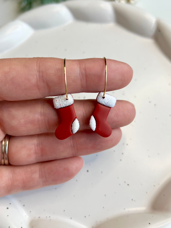 Brae's Clay Co. Santa Stocking Hoop Earrings- Two Styles