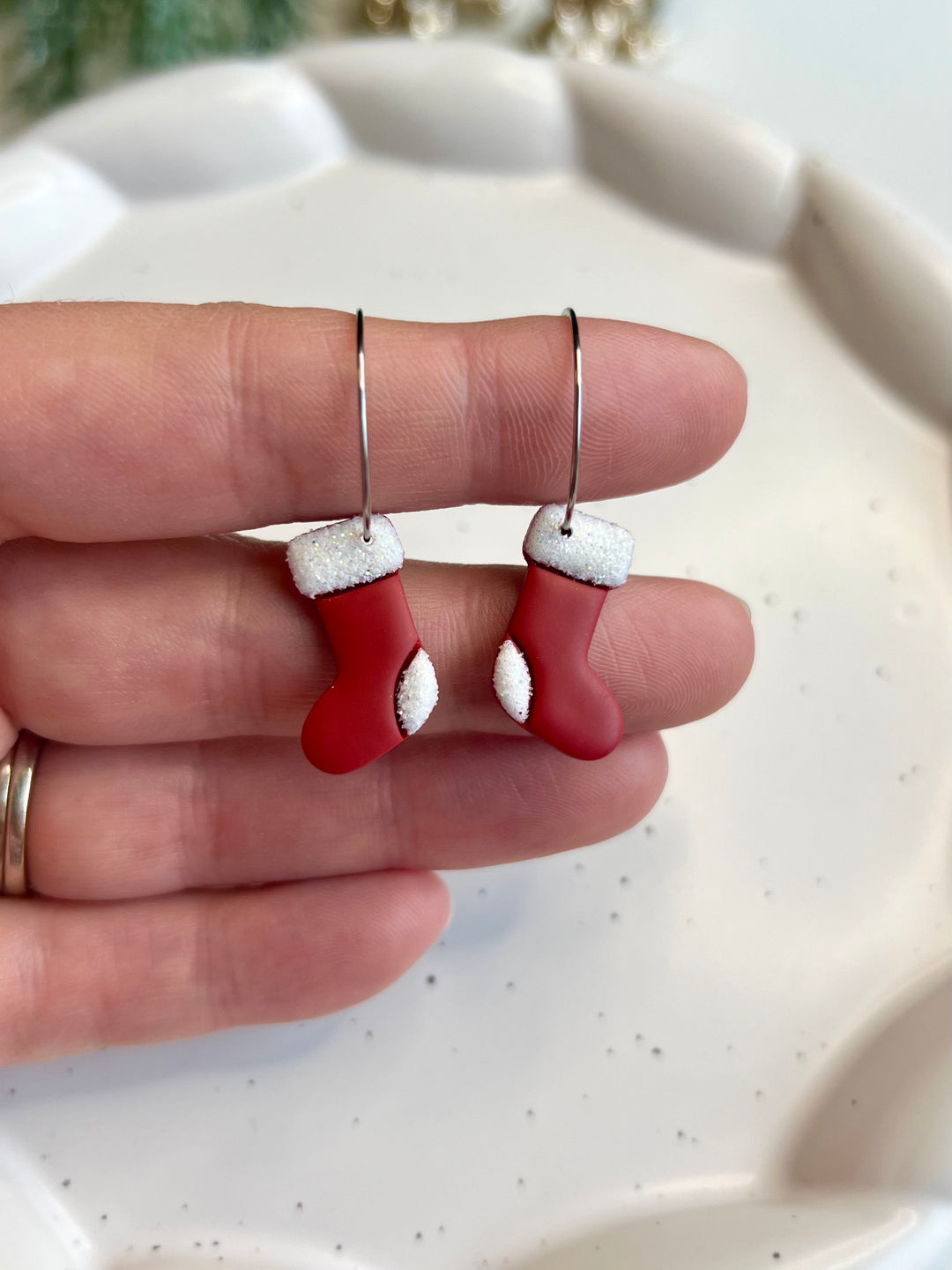 Brae's Clay Co. Santa Stocking Hoop Earrings- Two Styles