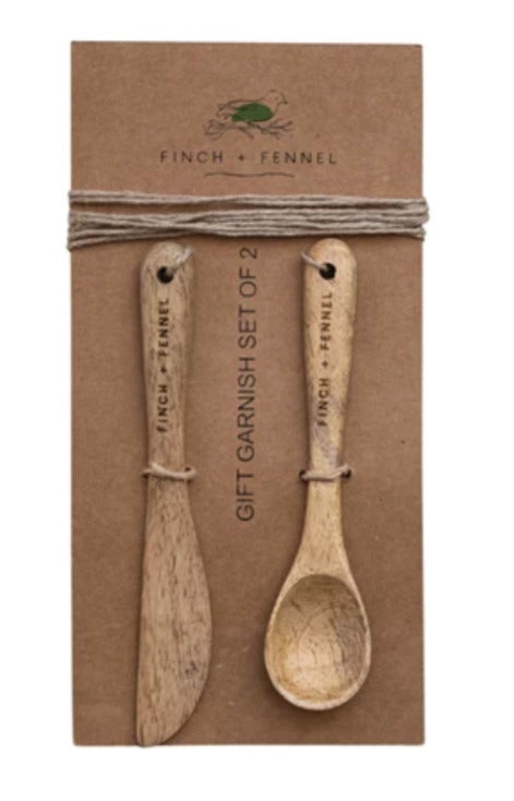 Mango Wood Spoon &amp; Canape Knife, Set of 2