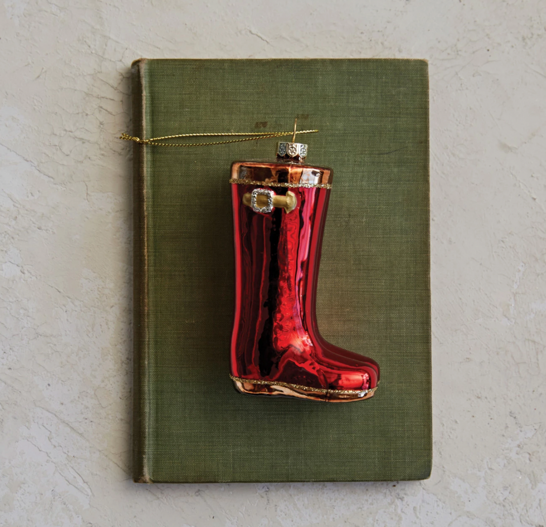 Glass Rainboot Ornament - Pine & Moss