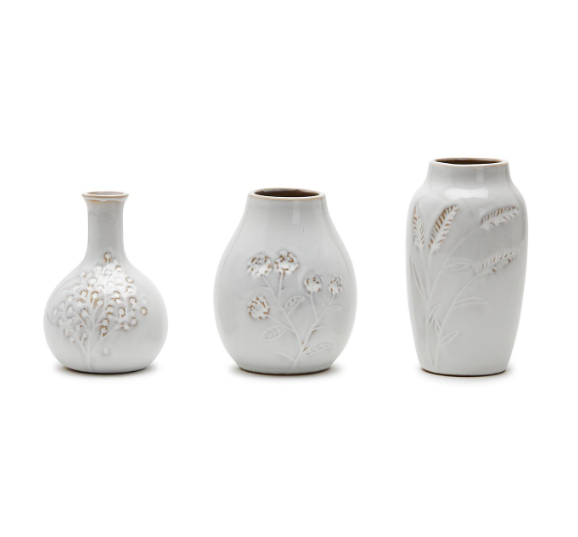 Floral Imprint Hand-crafted Vase- 3 Designs - Pine & Moss