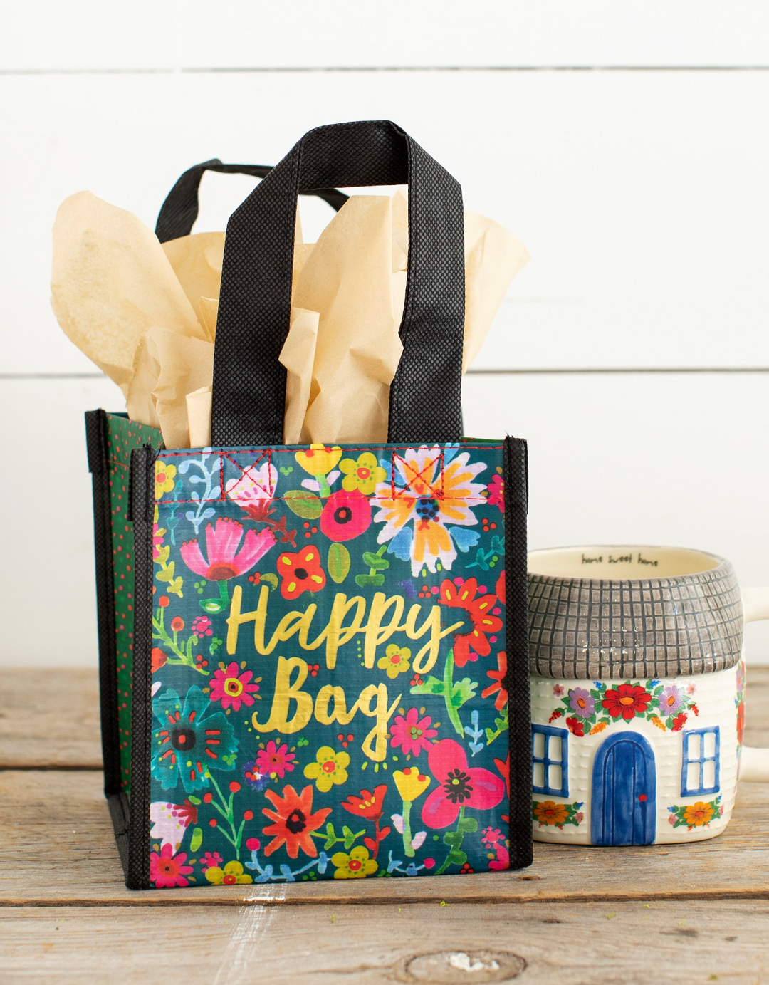 Happy Bag Teal Gold Floral- Small