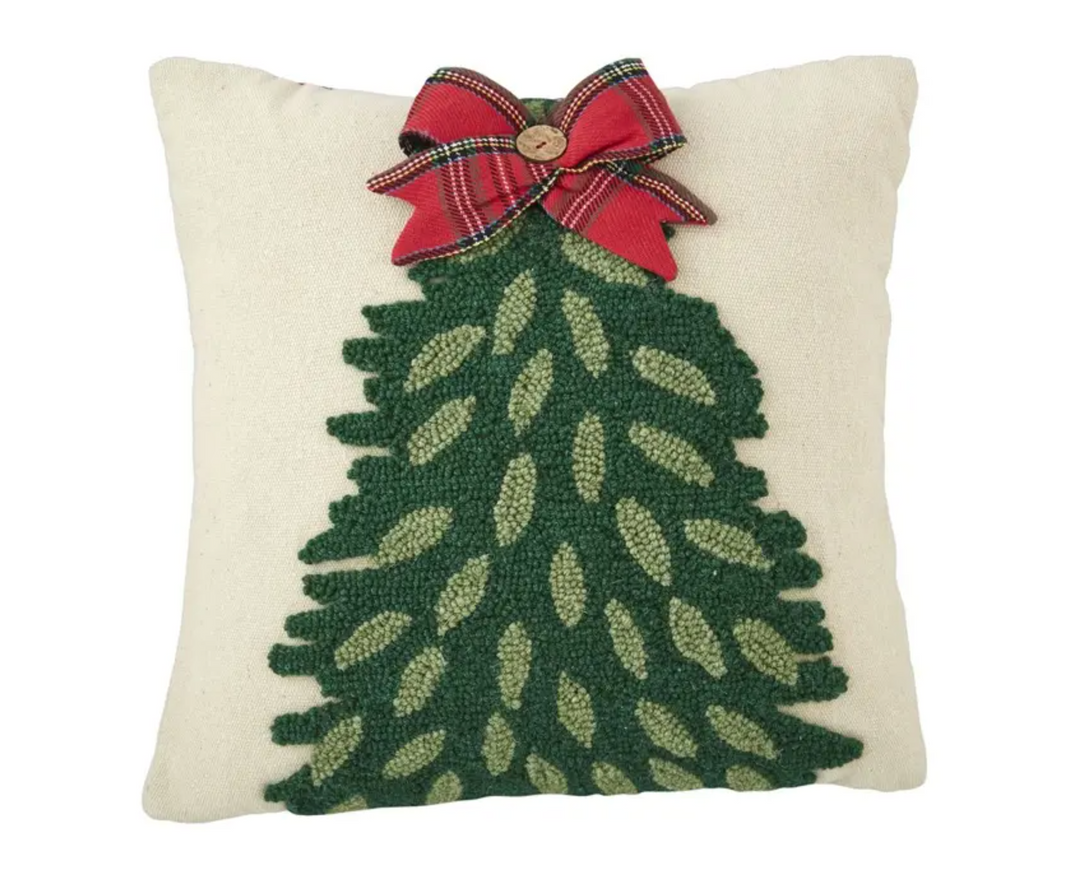 Christmas Tree Hooked Pillow - Pine & Moss