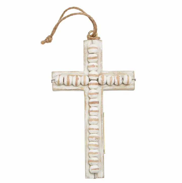 Cross Beaded Plaque Ornament - Pine & Moss