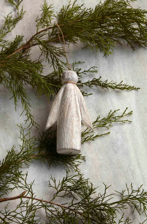 Carved Angel Ornament - Pine & Moss