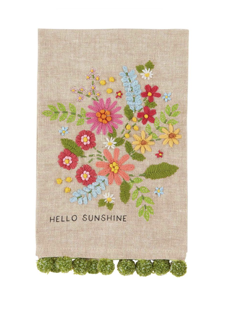 Hello Sunshine Embroidered Floral Towels - Pine & Moss