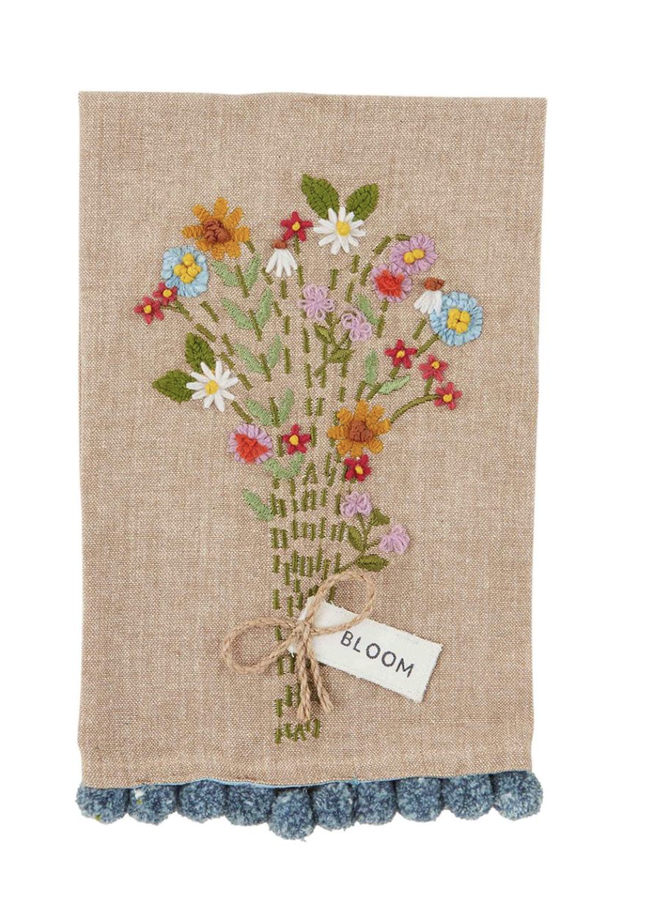 Bloom Embroidered Floral Towels - Pine & Moss