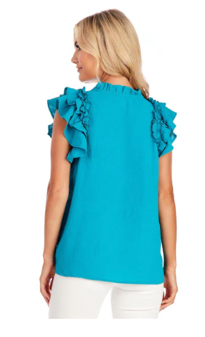 Dahlia Ruffle Top: Blue - Pine & Moss