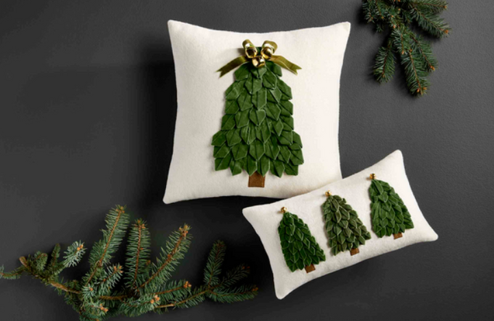 Lumbar Velvet Ribbon Tree Pillow