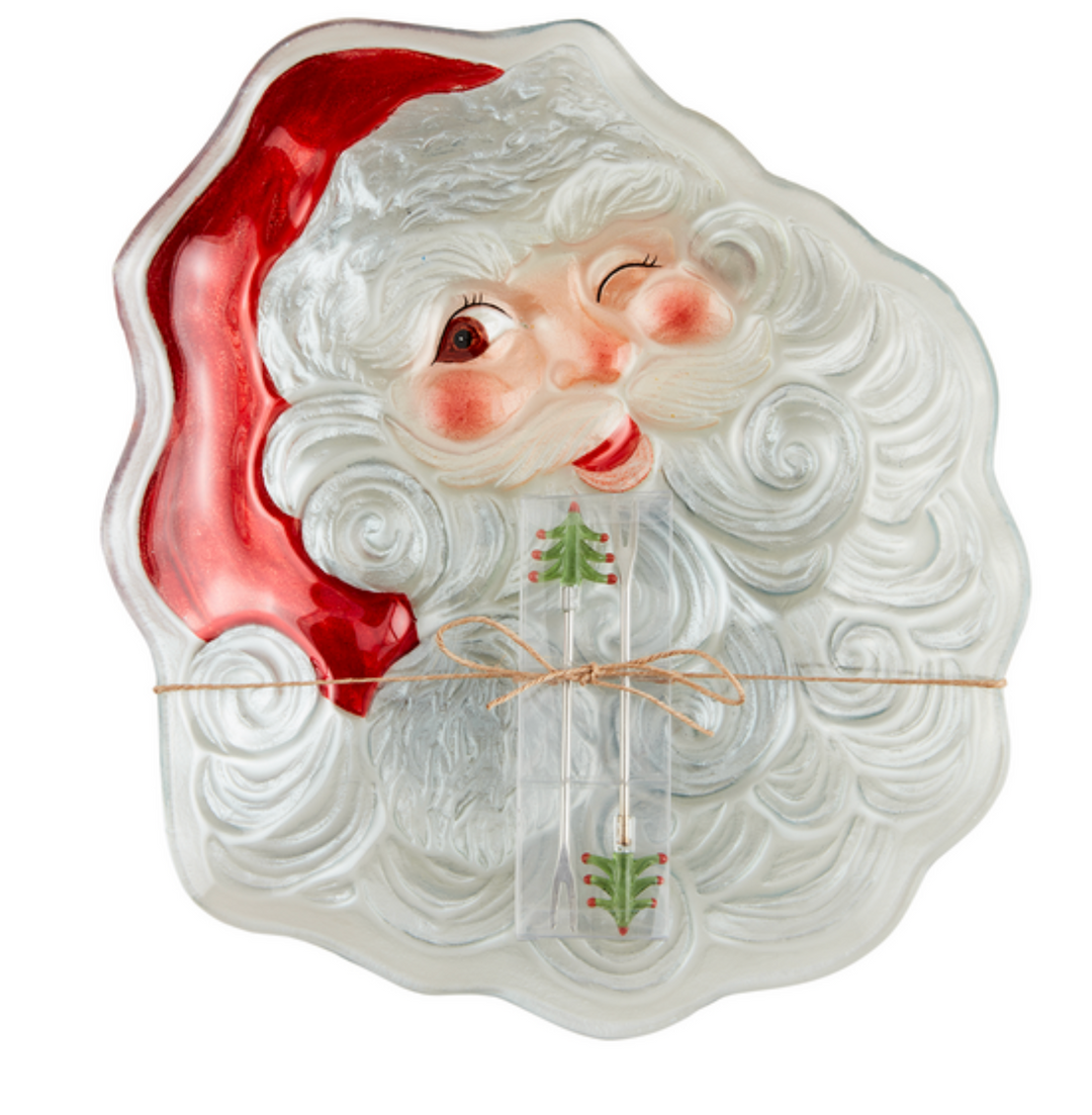 Glass Santa Plate and Pick Set