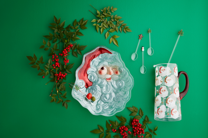 Glass Santa Plate and Pick Set