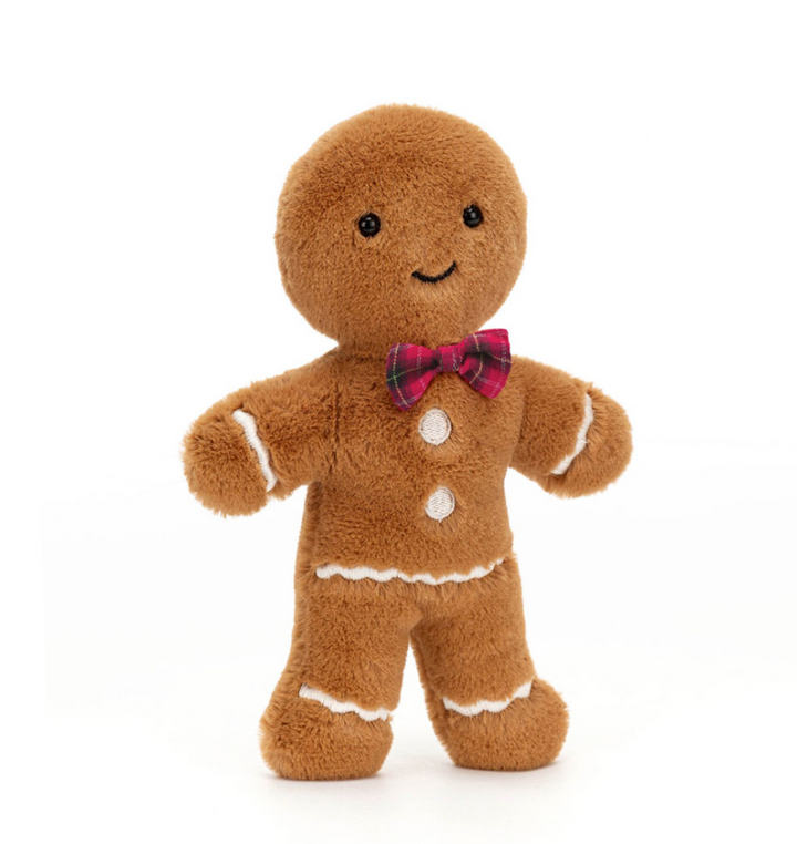 Jellycat- Small Jolly Gingerbread Fred- Tartan Bowtie