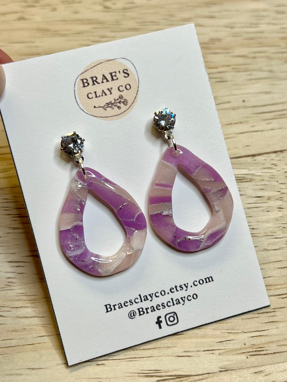 Brae's Clay Co.- Purple resin earrings