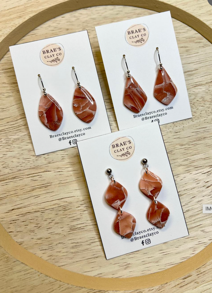 Brae's Clay Co.- Salmon Marble Dangle Earrings Three Styles