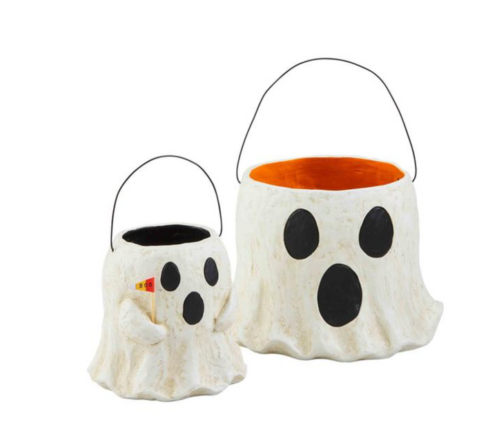 Paper Mache Ghost Treat Buckets: Two Sizes