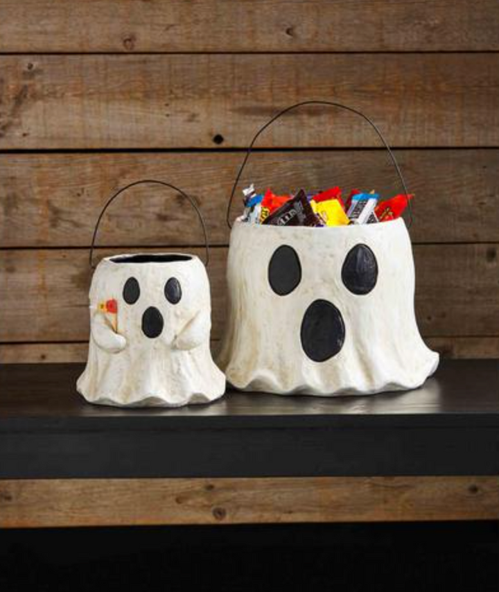Paper Mache Ghost Treat Buckets: Two Sizes