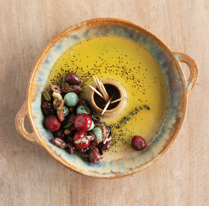 Stoneware Dish with Toothpick Holder