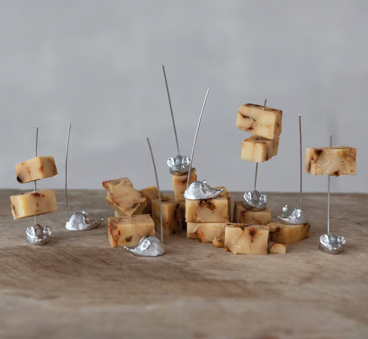 Vintage Reproduction Cheese Picks with Mouse, Boxed Set of 8