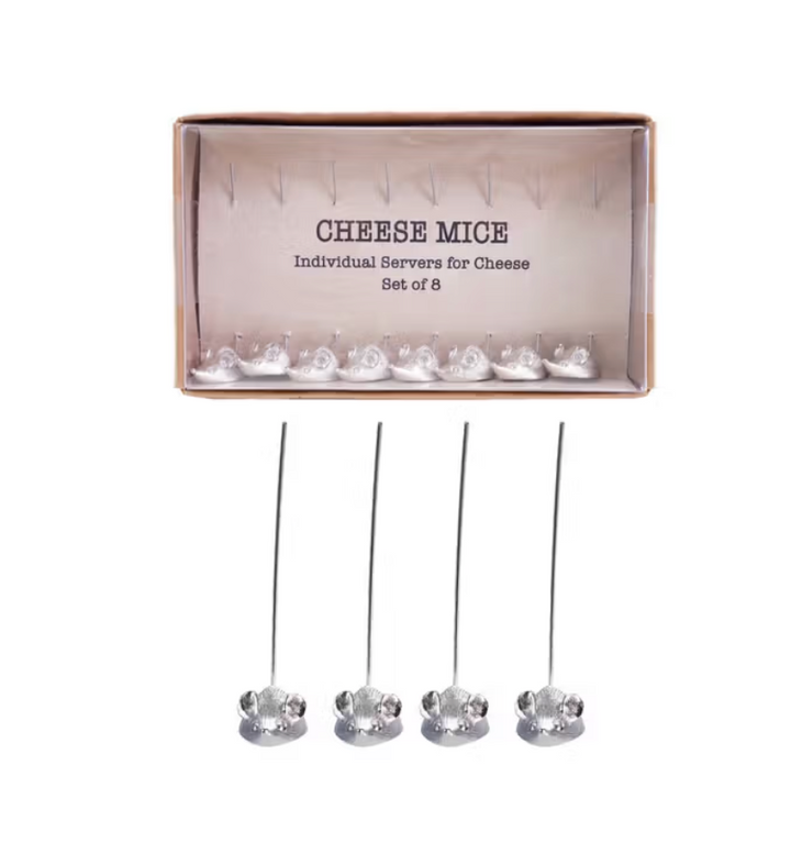 Vintage Reproduction Cheese Picks with Mouse, Boxed Set of 8