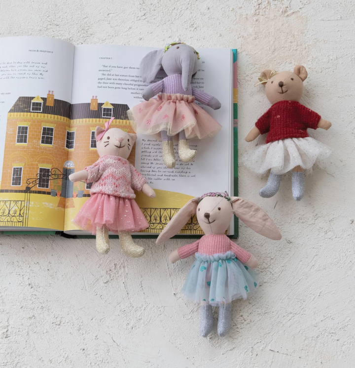 Plush Cotton Animal in Dresses - Pine & Moss