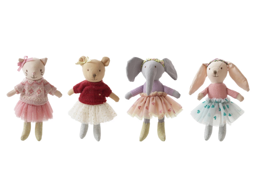 Plush Cotton Animal in Dresses - Pine & Moss