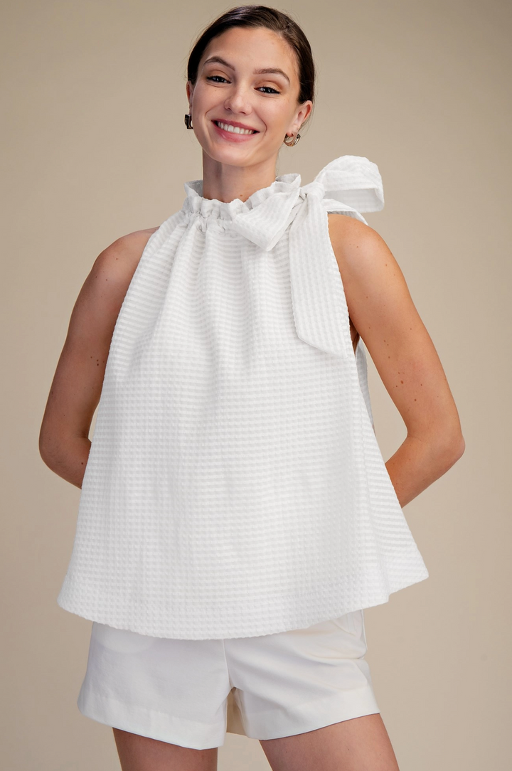 Daphne Ruffle Neck Tie Sleeveless Top- 2 Colors - Pine & Moss