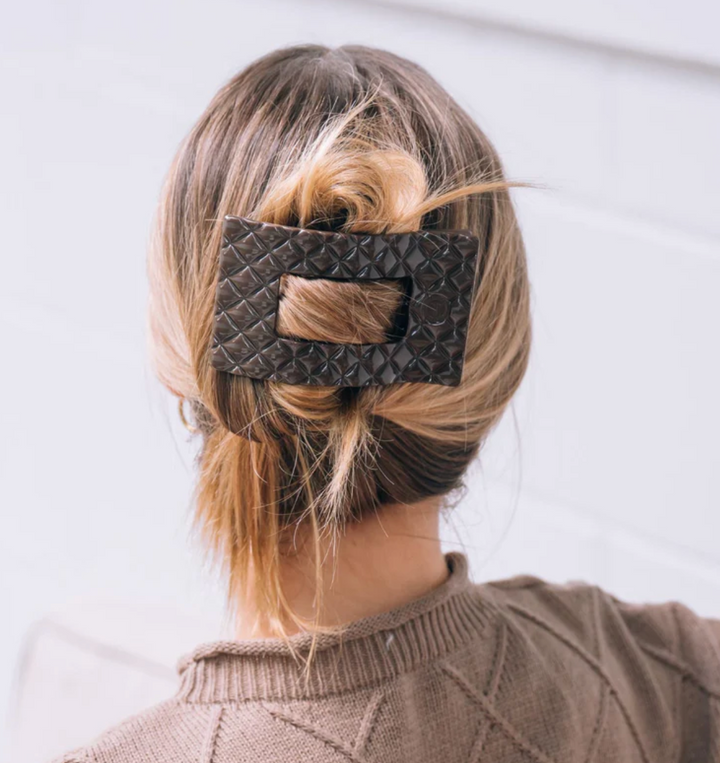 Quilted Large Flat Rectangle Hair Clip- Two Colors - Pine &amp; Moss