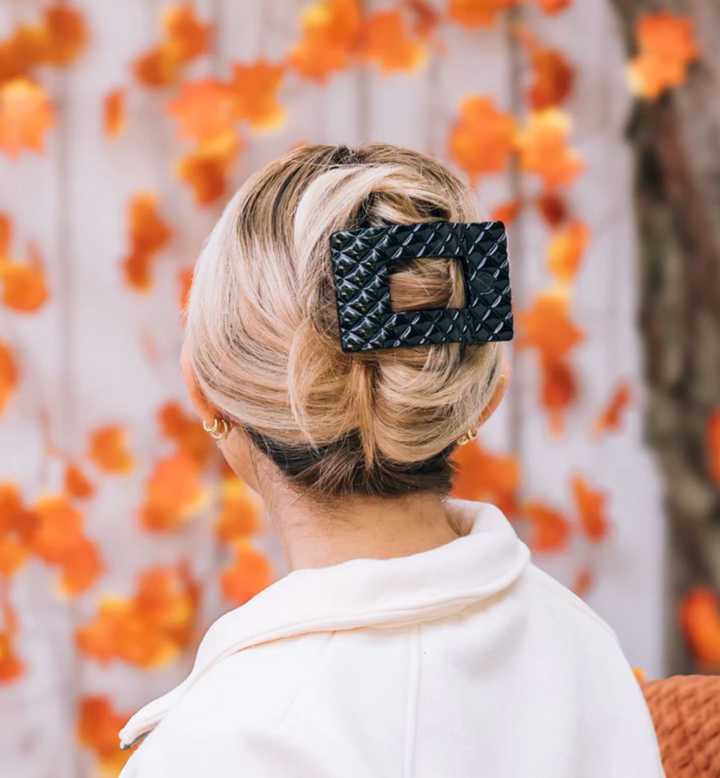Quilted Large Flat Rectangle Hair Clip- Two Colors - Pine &amp; Moss