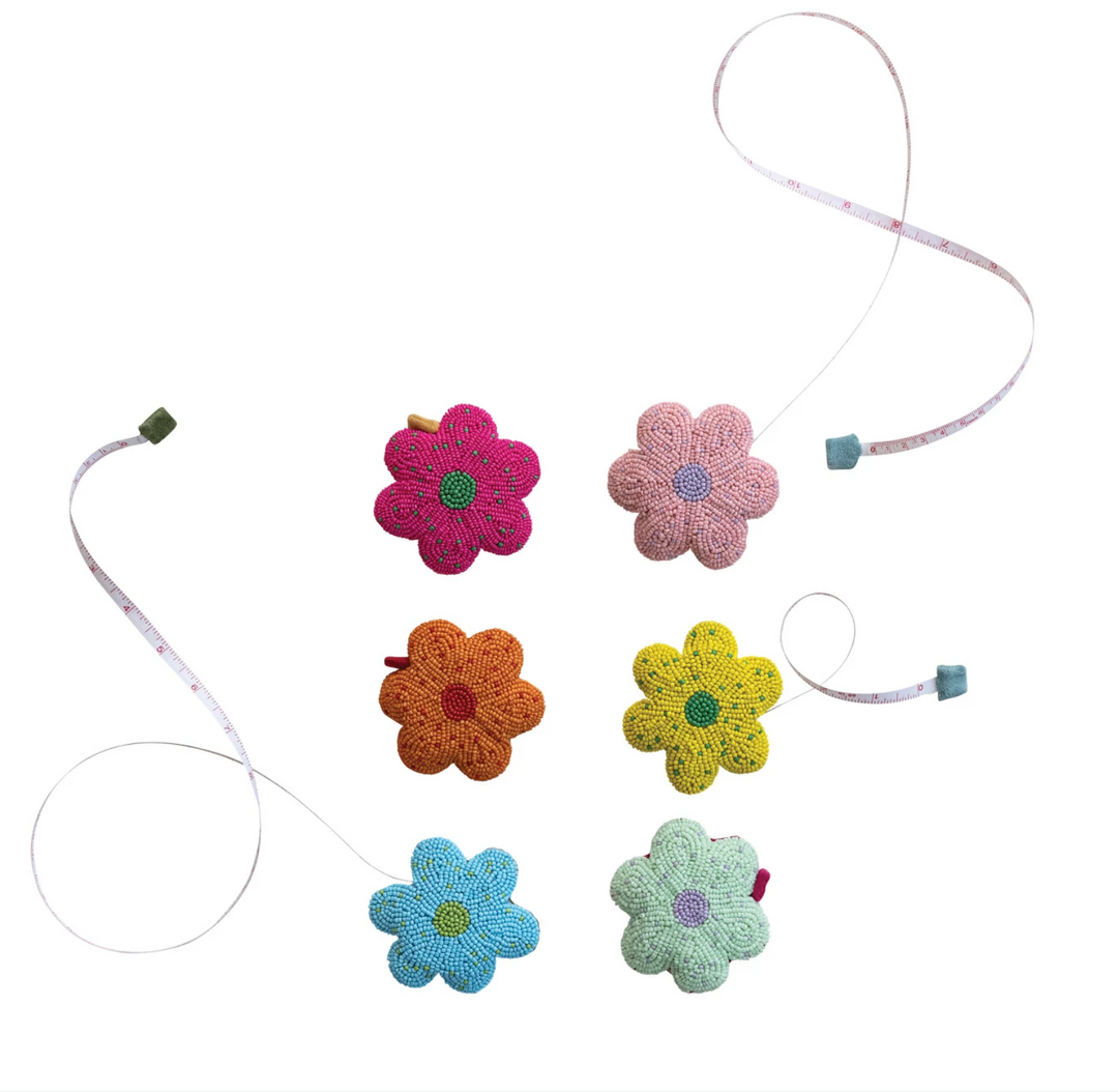 Glass Beaded Fabric Flower Tape Measure- 6 Colors to Choose - Pine & Moss