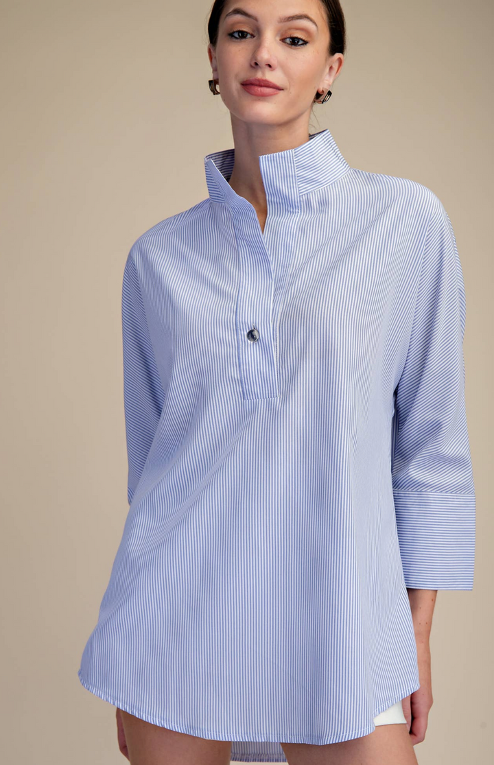 Clara Stand Neck Dolman Sleeves Shirt- Navy