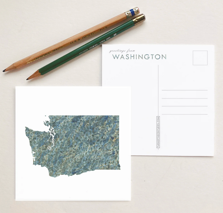 Washington State Painted Map Square Postcard