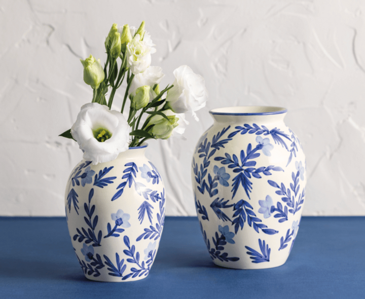 Blue Vine Hand Painted Ceramic Vases- Two Sizes