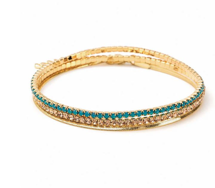 Sparkle &amp; Shine Rhinestone Bracelet Trio - Caribbean Blue Opal/Gold