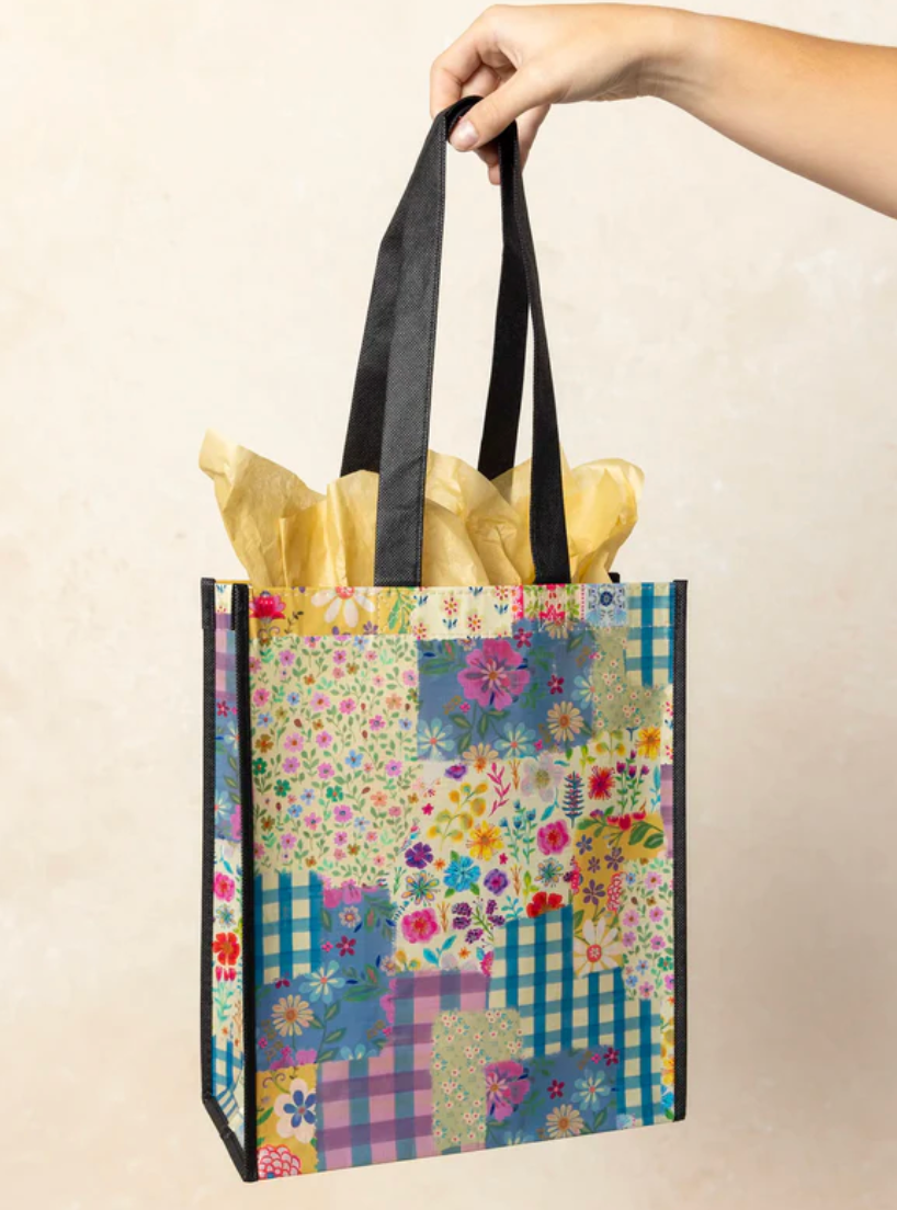 Large Happy Bag- Gingham Patchwork - Pine &amp; Moss