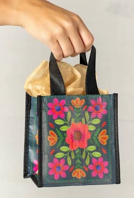 Small Happy Bag- Teal Folk Flower - Pine & Moss