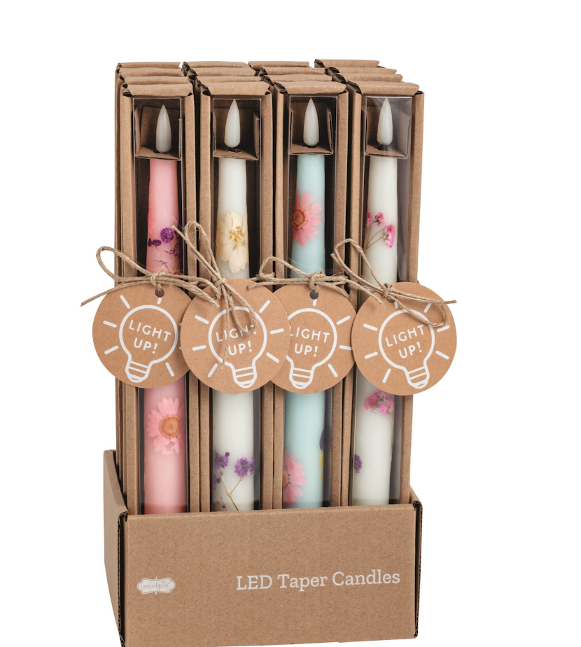 Flower Flameless Taper Candles- Four Colors To Choose - Pine &amp; Moss