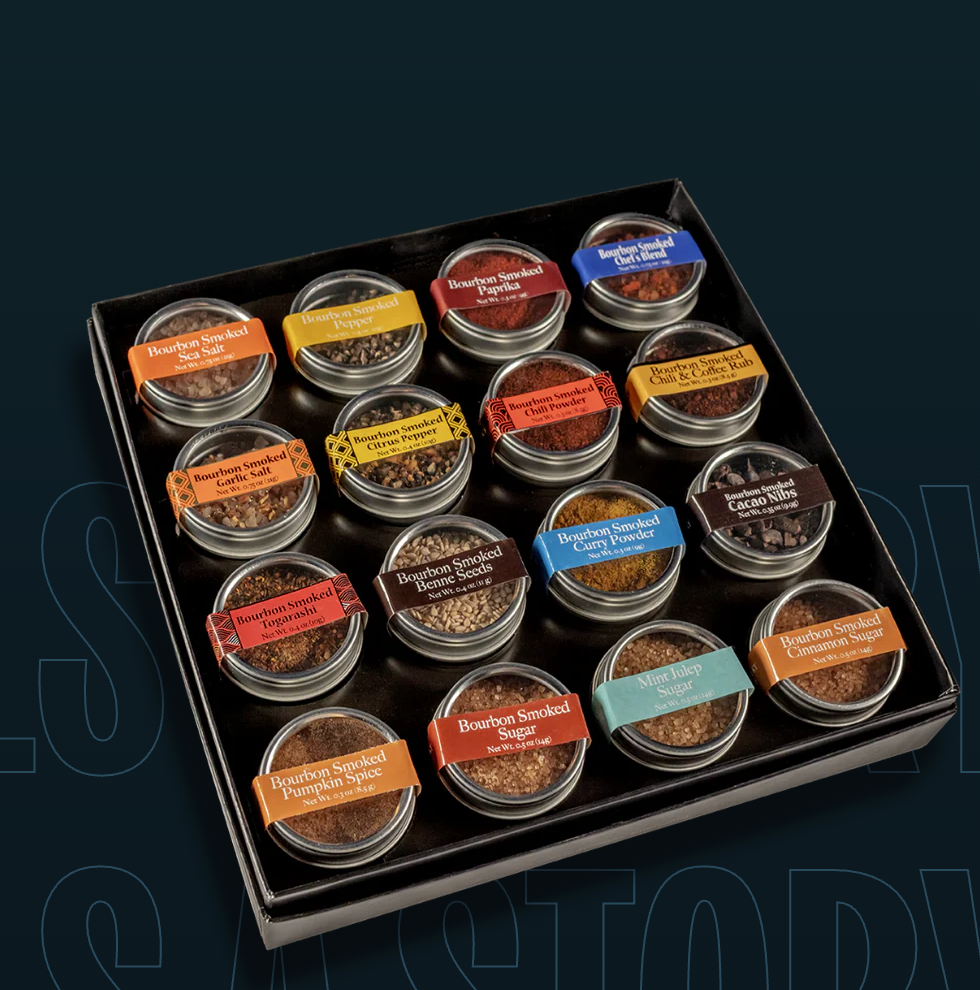 The Nice Box- 16 Mini Tins with Bourbon Smoked Sugar and Spice - Pine & Moss