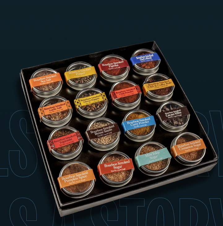 The Nice Box- 16 Mini Tins with Bourbon Smoked Sugar and Spice - Pine &amp; Moss