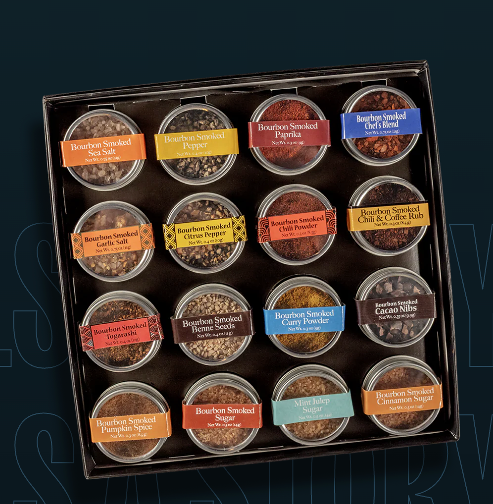 The Nice Box- 16 Mini Tins with Bourbon Smoked Sugar and Spice - Pine &amp; Moss