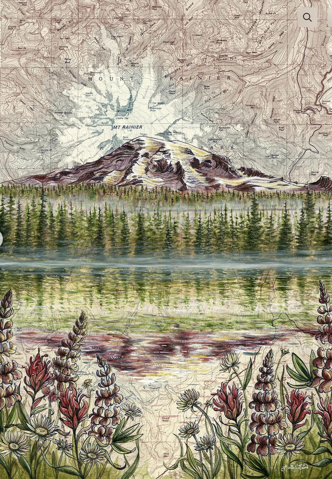 Mount Rainier Reflections Print- Small - Pine & Moss