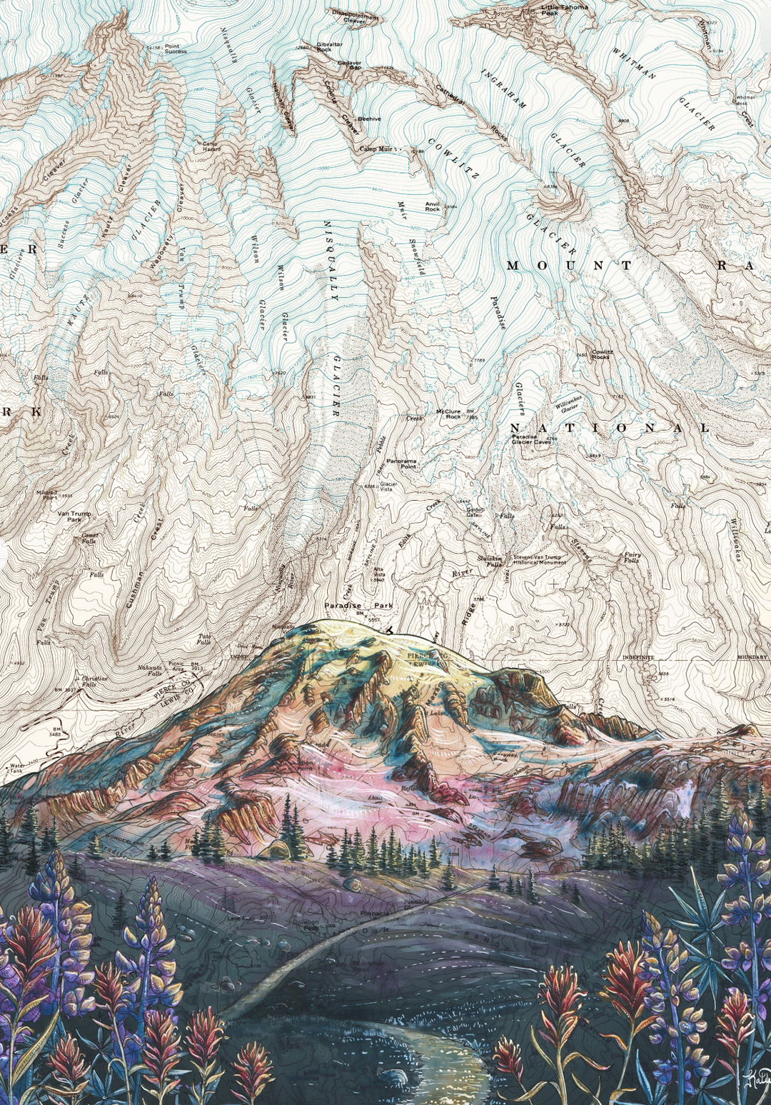 Mount Rainier Skyline Trail Print- Medium - Pine & Moss