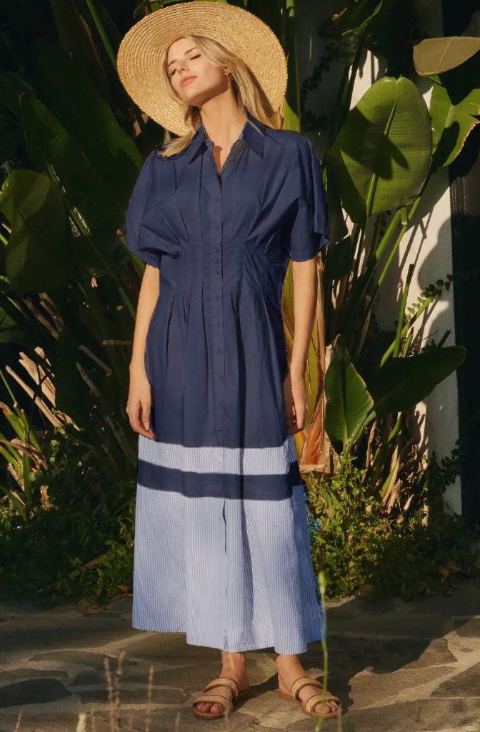 Sandy Short Sleeve Shirt Dress- Navy