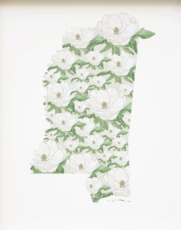 Mississippi State Flower Map - ART PRINT : Watercolor / 8" x 10"