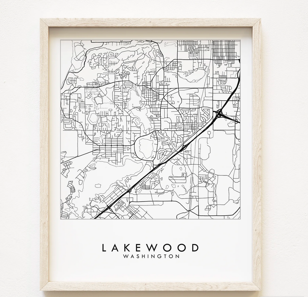 Lakewood Washington City Lines Map Print: 8X10